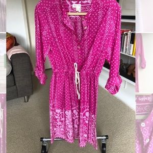 Anthropologie Meadow Rue - cotton sundress with roll sleeves and twill belt.